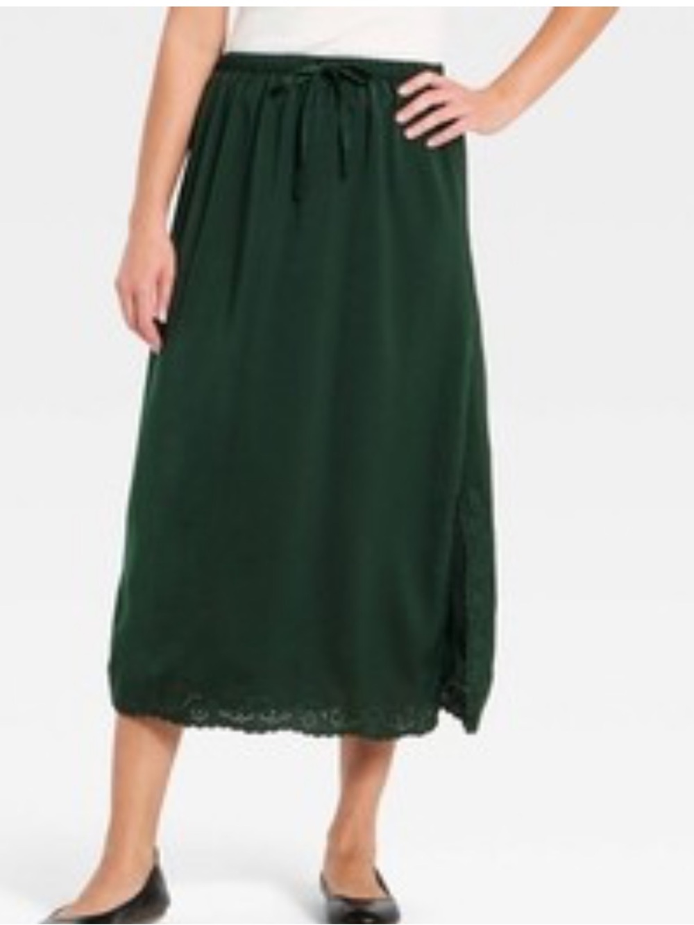Universal Thread Dark Green Midi Skirt with Drawstring Waist